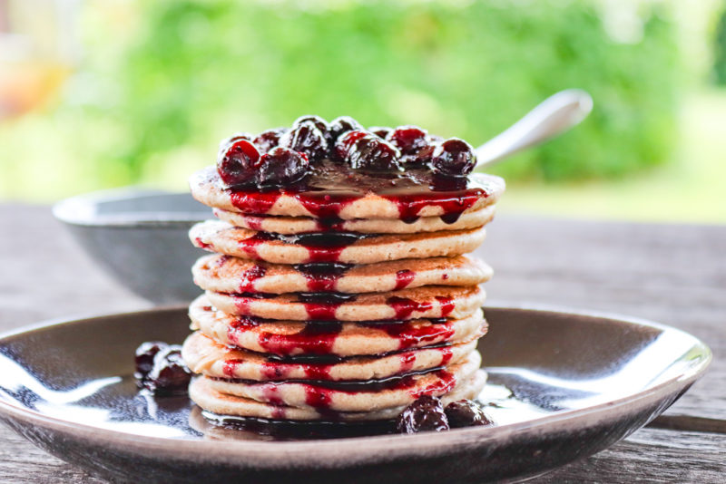 Oatmeal Pancakes with Blueberry Sauce